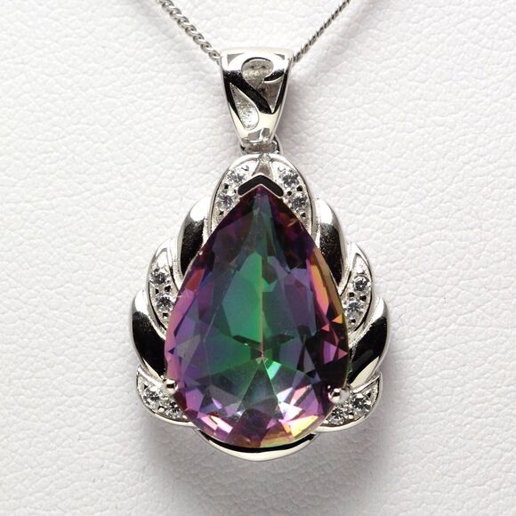 925 Sterling Silver MYSTIC TOPAZ Necklace, Silver Gemstone Pendant Necklace - Picture 4 of 8